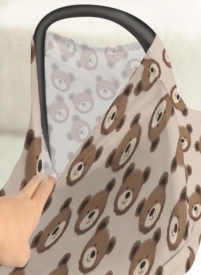 ZoUbqchY غطاء مقعد السيارة للأطفال بتصميم دببة بوهيمية محايدة، غطاء دب بني لطيف مطاطي 5 في 1، مظلة سيارة قابلة للتعديل، غطاء للرضاعة الطبيعية، غطاء رضاعة بتصميم دببة بألوان مائية، غطاء رضاعة يسمح بمرور الهواء - Image 4